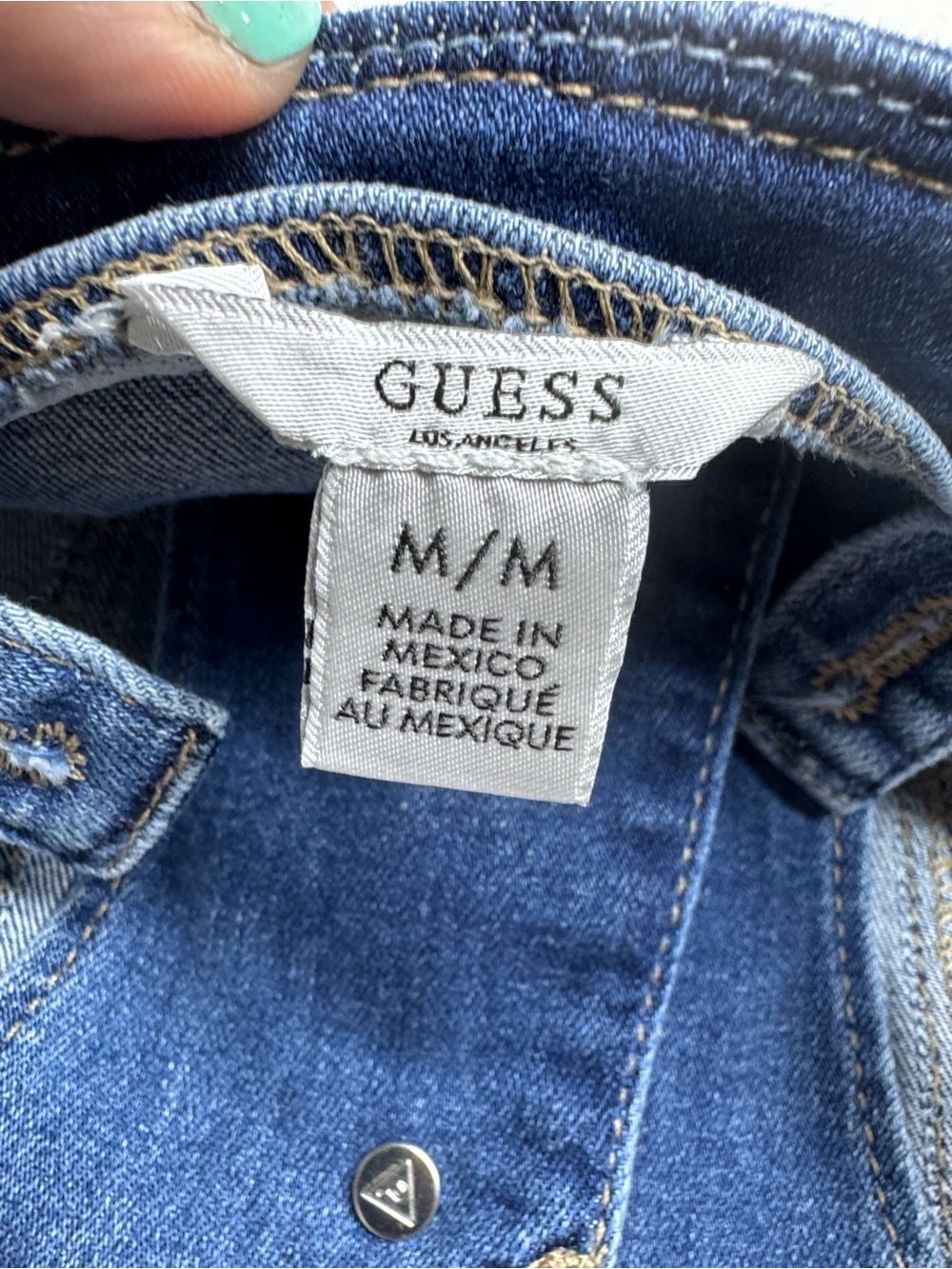 GUESS Los Angeles Denim Button-Front Jumpsuit Blue Stretch Jean One Piece - Picture 4 of 9